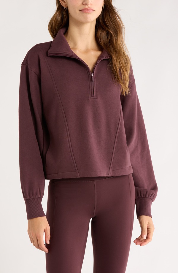 ゼラ レディース アウター パーカー・スウェット ハーフジップ フリース Zella Ultracozy Fleece Half Zipullover Burgundy Fudge バーガンディ パーカー-トップス-レディースファッション