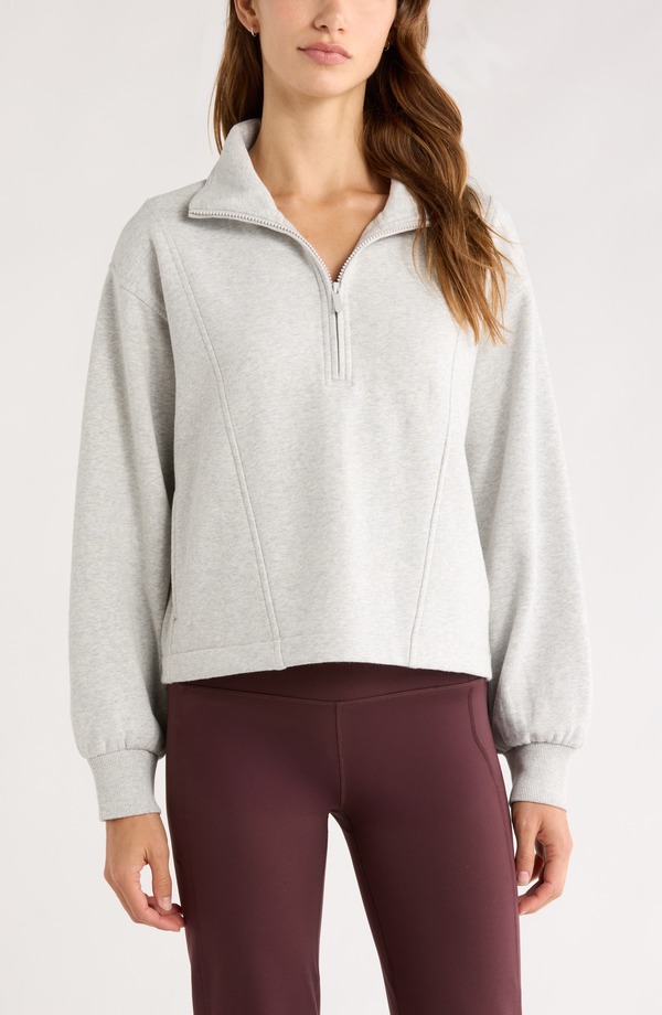 ゼラ レディース アウター パーカー・スウェット ハーフジップ フリース Zella Ultracozy Fleece Half Zipullover Grey Light Heather 薄墨色 レディースファッション-トップス