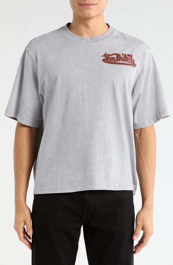 フォンダッチ メンズ トップス Tシャツ ロゴ グラフィック Von Dutch Logo Graphic T-Shirt Grey Mineral Wash グレー