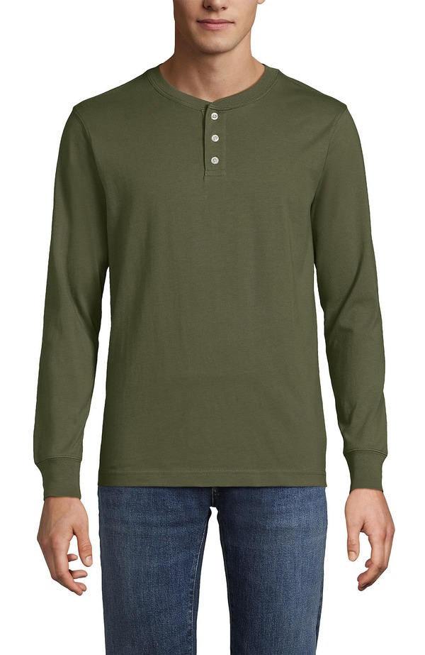 ランズエンド メンズ トップス Tシャツ Lands' End Super-T Long Sleeve Henley Shirt River Stone Green グリーン｜ReVida 店