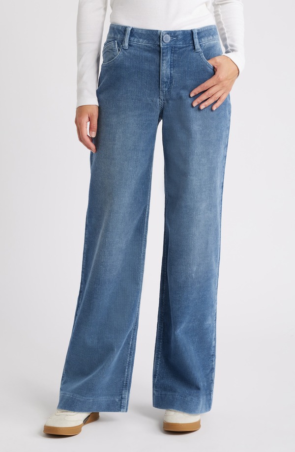 ウィット&ウィズダム レディース ボトムス レギンス ワイドレッグ コーデュロイ ハイウエスト パンツ Wit & Wisdom Sam High Waist Wide Leg Corduroy Pants Washed Mid Blue ブルー