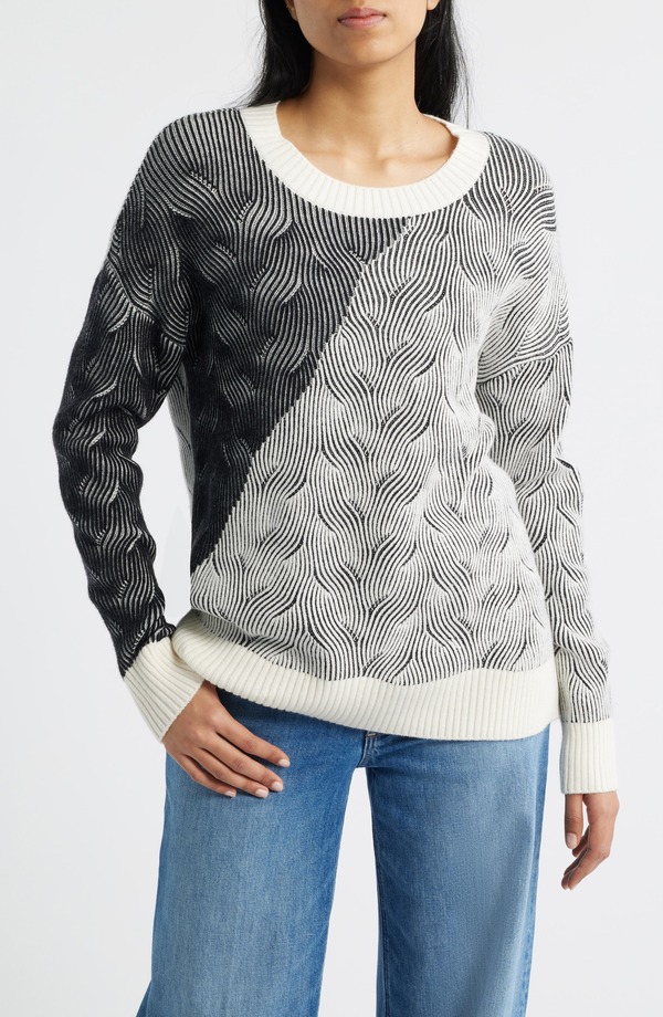 ボベー レディース アウター パーカー・スウェット セーター カラーブロック Bobeau Colorblock Scoop Neck Sweater Cream/ Black クリーム