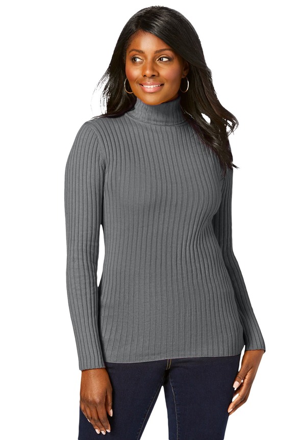 ジェシカロンドン レディース アウター パーカー・スウェット タートルネック リブ セーター コットン Jessica London Ribbed Cotton Turtleneck Sweater Slate スレート|ReVida 店