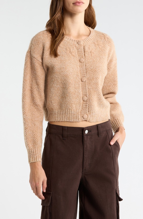 オールインフボール レディース アウター パーカー・スウェット フラワー柄 カーディガン 刺繍 フラワー All in Favor Floral Embroidered Cardigan Taupe トープ