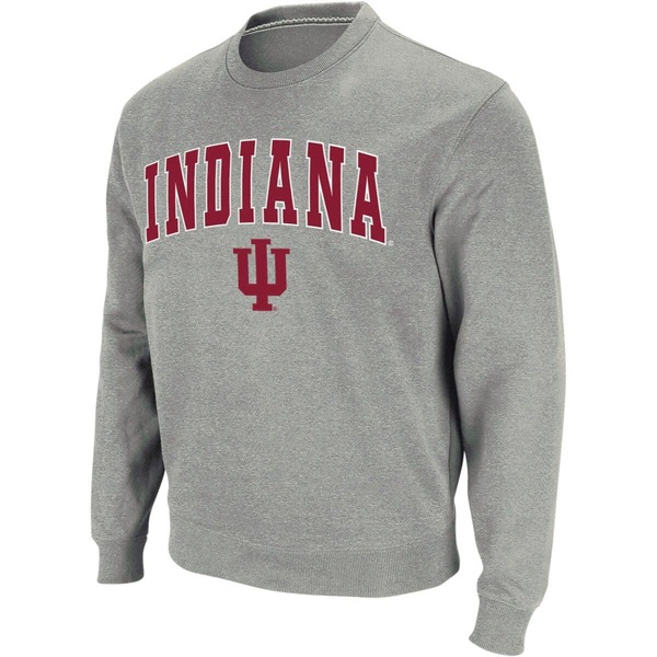 コロシアム メンズ アウター パーカー・スウェット クルーネック シャツ ロゴ Men's Colosseum Heather Gray Indiana Hoosiers Arch & Logo Crew Neck Sweatshirt Heather Gray グレー｜ReVida 店