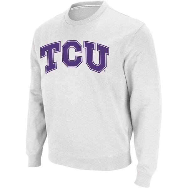 コロシアム メンズ アウター パーカー・スウェット クルーネック シャツ ロゴ Men's Colosseum White TCU Horned Frogs Arch & Logo Crew Neck Sweatshirt White ホワイト