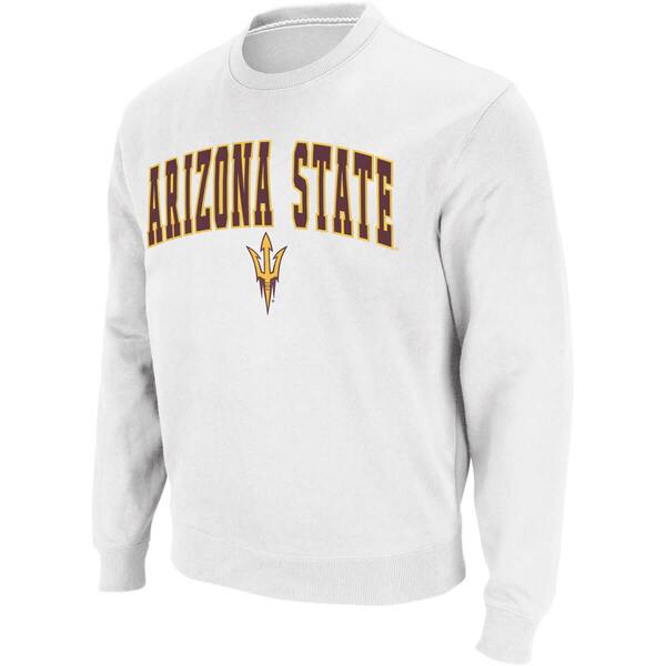 コロシアム メンズ アウター パーカー・スウェット クルーネック シャツ ロゴ Men's Colosseum White Arizona State Sun Devils Arch & Logo Crew Neck Sweatshirt White ホワイト