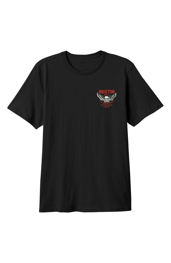 ブリクストン メンズ トップス Tシャツ コットン グラフィック Brixton Waller Cotton Graphic T-Shirt Black Worn Wash ブラック|ReVida 店