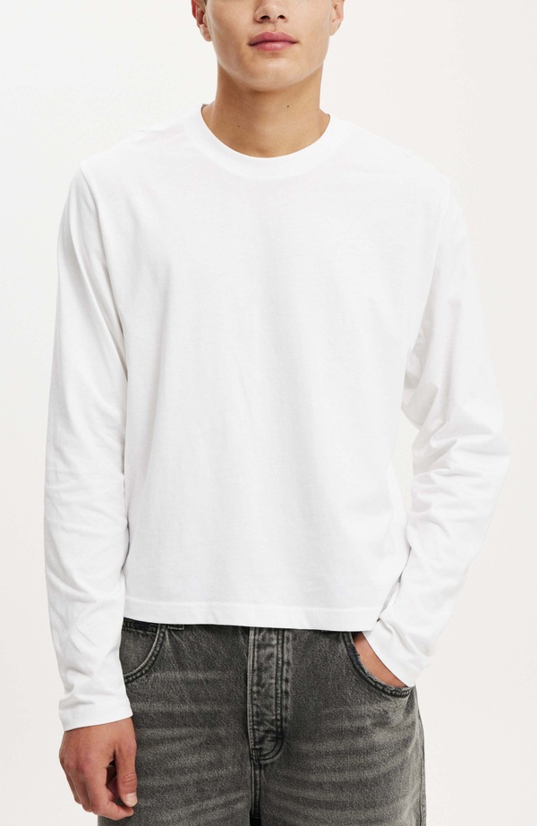 コットンオン メンズ トップス シャツ クロップド Cotton Men's Cropped Fit Long Sleeve White ホワイト