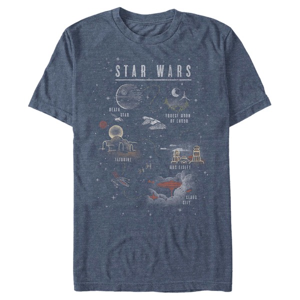 スター ウォーズ メンズ トップス Tシャツ グラフィック Men'star Wars Cartoon Map Quest Graphic T-Shirt Navy Blue Heather ヘザー