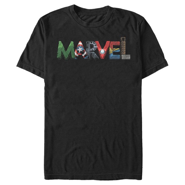 マーベル メンズ トップス Tシャツ ロゴ グラフィック Men Marvelogo Hero Font Graphic T-Shirt Black ブラック