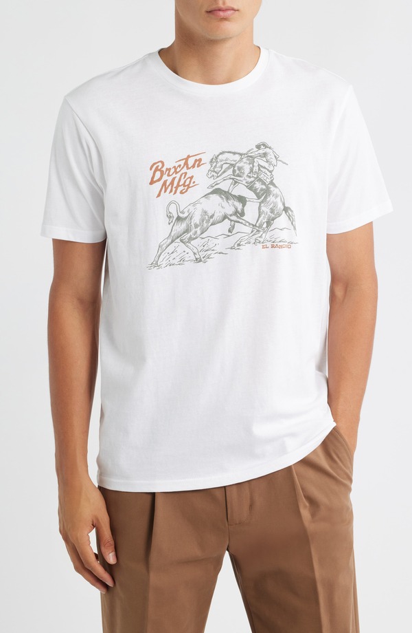 ブリクストン メンズ トップス Tシャツ コットン グラフィック Brixton Wellston Tailored Fit Cotton Graphic T-Shirt White ホワイト