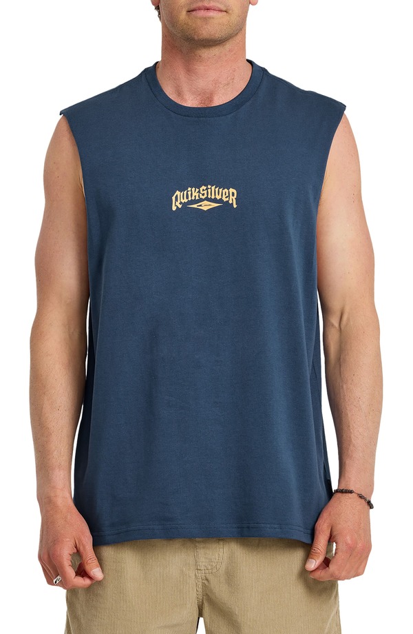 クイックしろがね色 メンズ トップス プルオーバー ノースリーブ 綿織物 グラフィック Quiksilver Diamond Arch Sleeveless Cotton Graphic T-Shirt Dark Denim ジーンズ