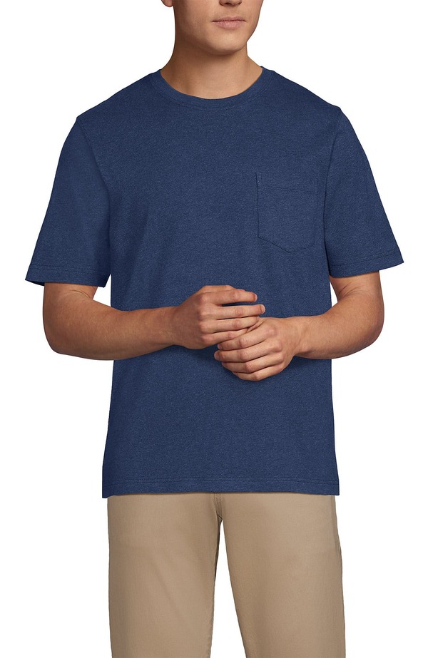 ランズエンド メンズ トップス Tシャツ Lands' End Super-T Short Sleeve T-Shirt with Pocket Nautical Blue Heather ヘザー