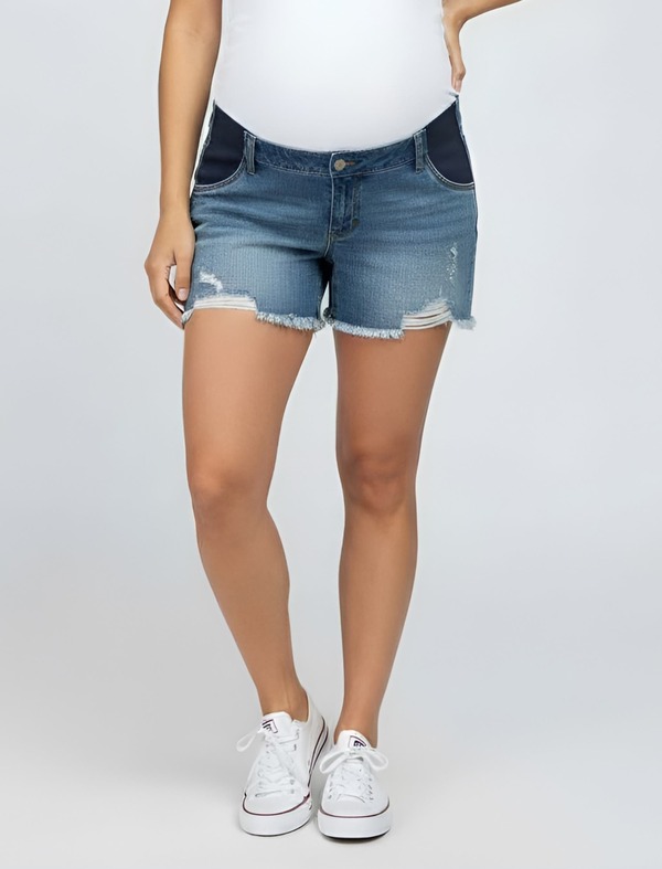 マザーフッドマタニティー レディース ボトムス デニムパンツ MOTHERHOOD MATERNITY Under the Belly Cut Off Denimaternity Short Beth Medium Wash デニム