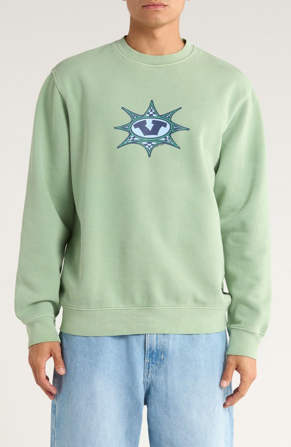 バンズ メンズ アウター パーカー・スウェット クルーネック シャツ フリース Vanstar Checker Fleece Crewneck Sweatshirt Gray Olive グレー