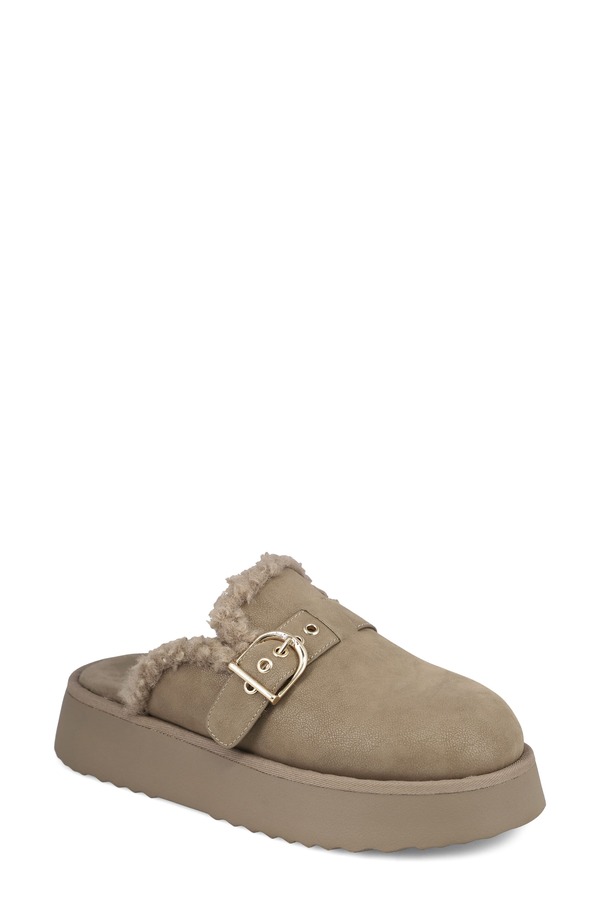 ミア レディース シューズ サンダル プラットフォーム MIA Sugary Faux Shearling Platformule Taupe トープ｜ReVida 店