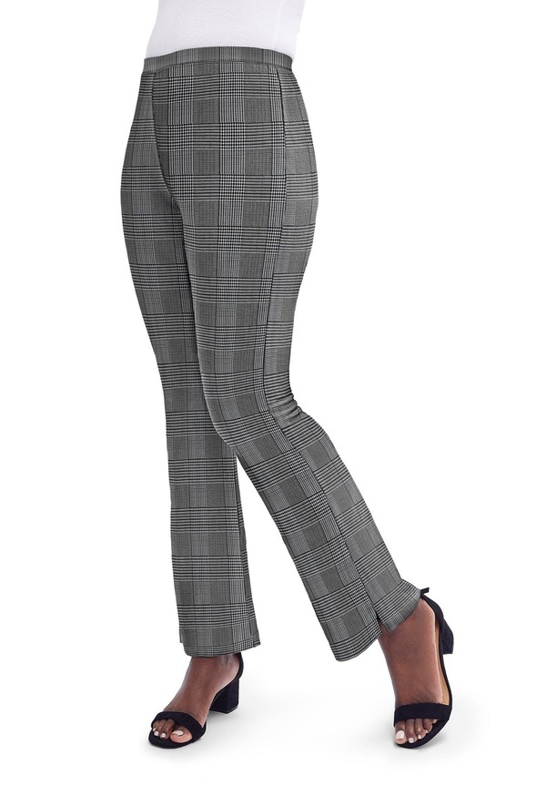 ジェシカロンドン レディース ボトムス カジュアルパンツ ストレート コットン Jessica London Everyday Stretch Cotton Straight Leg Black Ivory Glen Plaid アイボリー|ReVida 店
