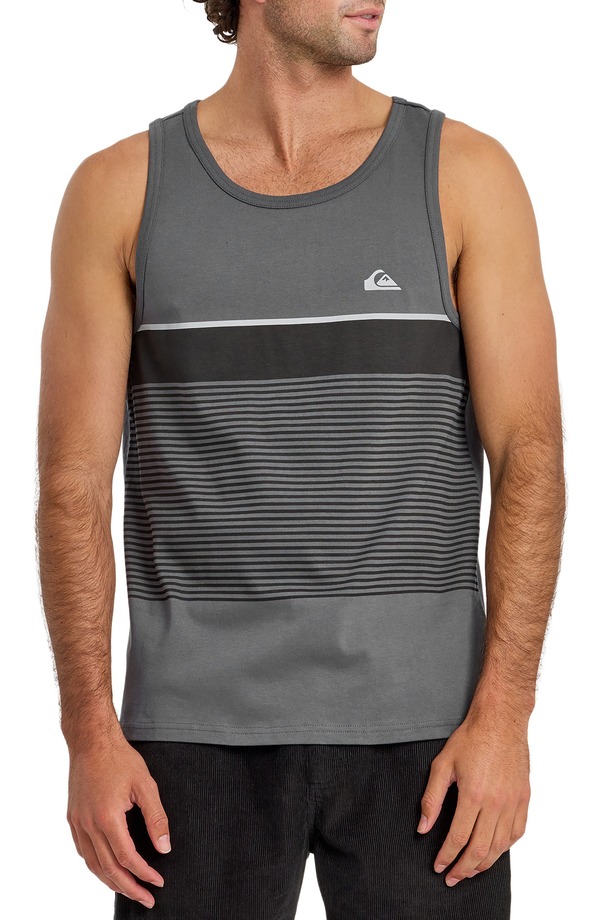 クイックシルバー メンズ トップス シャツ コットン Quiksilver Tijuana Stripe Cotton Tank Iron Gate ストライプ