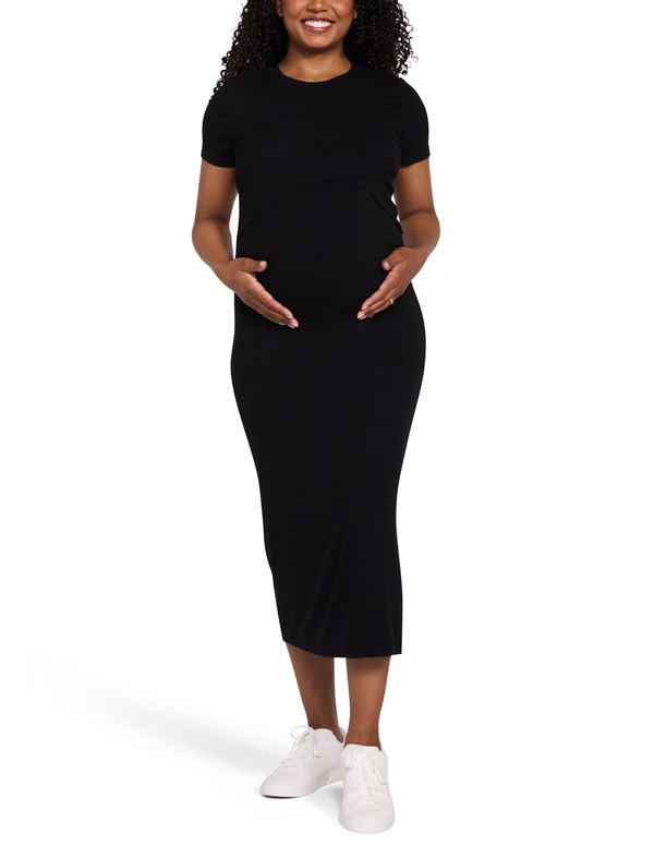 マザーフッドマタニティー レディース トップス ワンピース クルーネック ミディ MOTHERHOOD MATERNITY Crew Neck Short Sleeve Nursing Midi Dress Black ブラック
