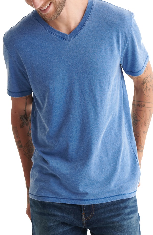 ラッキーブランド メンズ トップス Tシャツ Vネック Lucky Brand Venice Burnout V-Neck T-Shirt Monaco Blue ブルー