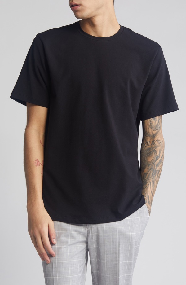オープンエディット メンズ トップス Tシャツ クルーネック コットン Open Edit Crewneck Stretch Cotton T-Shirt Black ブラック