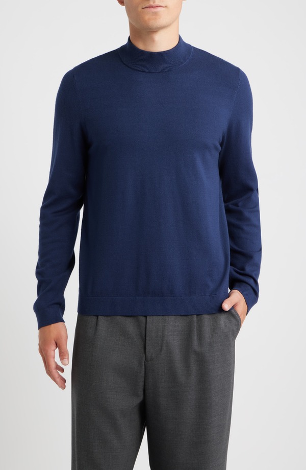オープンエディット メンズ アウター パーカー・スウェット モックネック セーター Open Edit Solid Mock Neck Sweater Navy Iris ネイビー