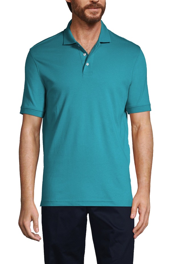 ランズエンド メンズ トップス ポロシャツ Lands' End School Uniform Long Sleeve Interlock Polo Shirteal Breeze ティール｜ReVida 店