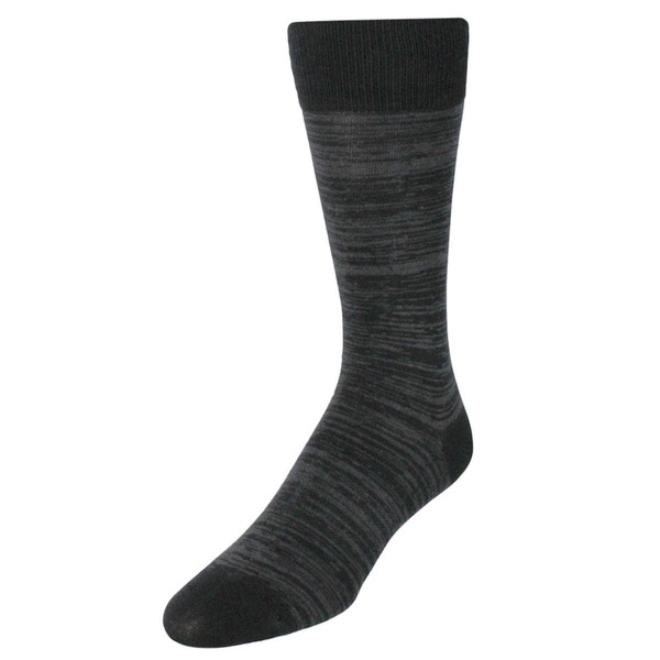 トラファルガー メンズ アンダーウェア 靴下 コットン Trafalgar Marius Marled Patterned Mid-Calf Pima Cotton Socks Black And Charcoal ブラック｜ReVida 店