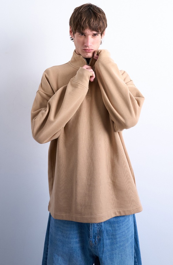 トップマン メンズ アウター パーカー・スウェット ハーフジップ シャツ Topman Heavyweight Oversize Quarter Zip Sweatshirt Dark Stone ストーン
