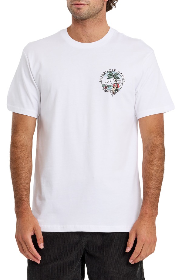 クイックシルバー メンズ トップス Tシャツ コットン グラフィック Quiksilver HI Hula Sunset Cotton Graphic T-Shirt White ホワイト|ReVida 店