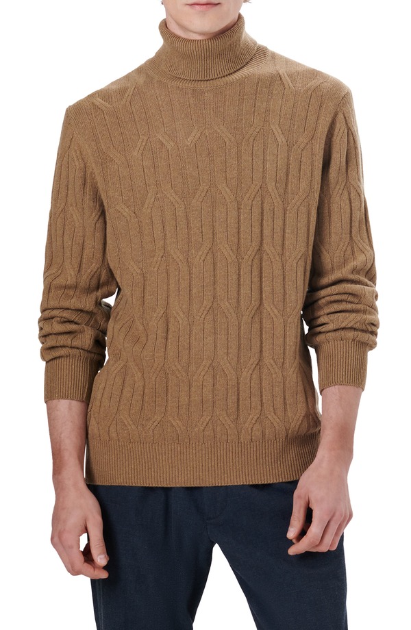 ブガッチ メンズ アウター パーカー・スウェット タートルネック セーター ニット Bugatchi Cable Kniturtleneck Sweater Tobacco
