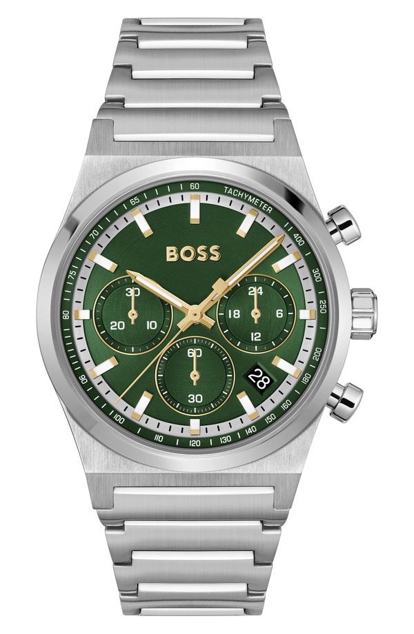 元締め メンズ 付属品 ウオッチ BOSS Candor Chronograph Bracelet Watch, 41粍 Dark Green 緑であること