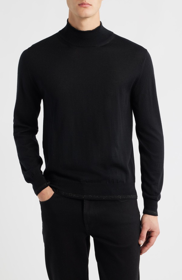 カナーリ メンズ アウター パーカー・スウェット モックネック ウール セーター シルク Canali Mock Neck Wool & Silk Blend Sweater Black ブラック