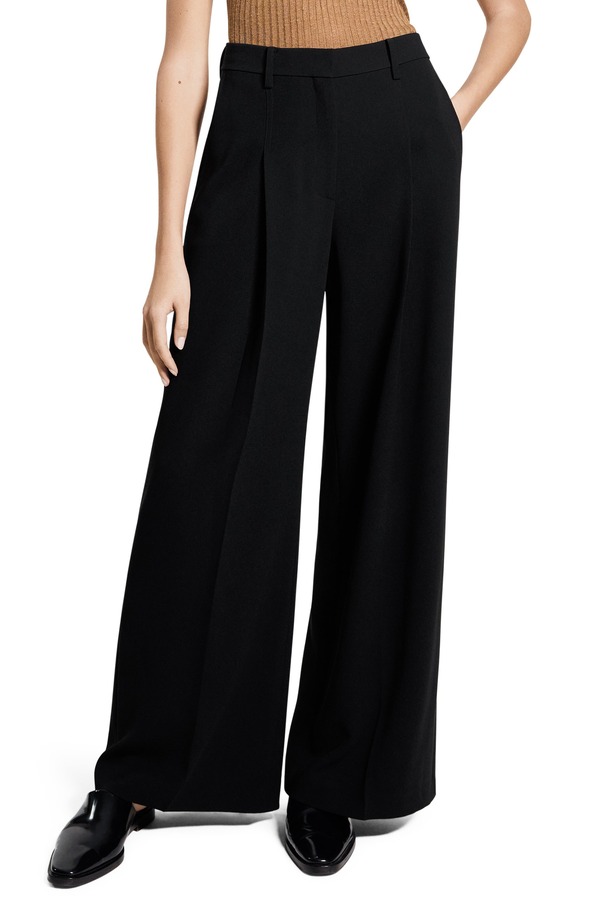 行動論理 レディース ボトムス レギンス ワイドレッグ 筋目 ズボン下 Theory Pleated High Rise Wide Leg Pants Black 黒いこと