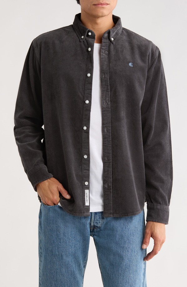 カーハート メンズ トップス シャツ コーデュロイ ダウン Carhartt Work In Progress Madison Corduroy Button-Down Shirt Graphite / Graphite グラファイト