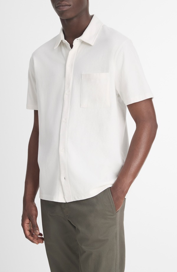 ヴィンス メンズ トップス シャツ スエード ジャージー Vince Sueded Jersey Short Sleeve Button-Up Shirt Off White オフホワイト