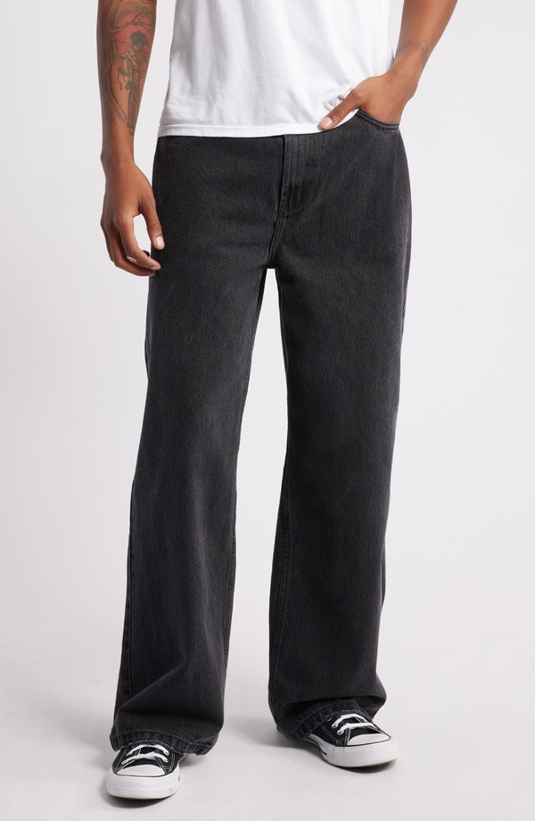 エルウッド メンズ ボトムス デニムパンツ ジーンズ Elwood Nonstretch Baggy Jeans Washed Black ブラック