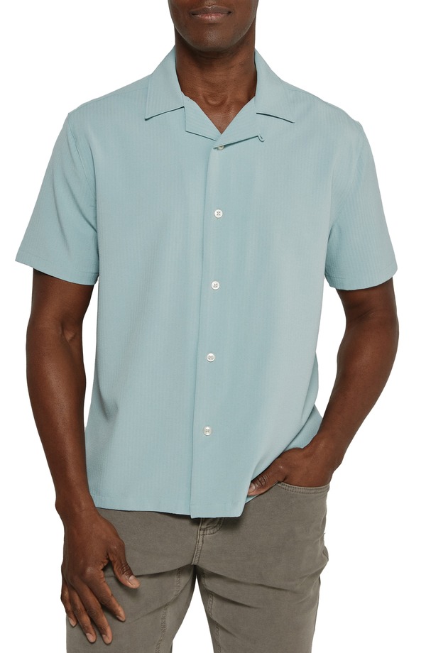 セブンダイヤモンド メンズ トップス シャツ 7 Diamonds Vance Textured Stretch Camp Shirt Seafoam