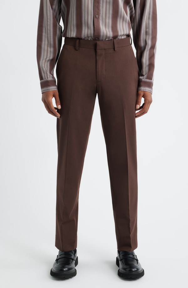 オープンエディット メンズ ボトムス 心地好いズボン下 か細い相応う Open Edit Slim Fit Solid Flat Front Stretch Suit Pants Brown Chicory 赤銅色 メンズファッション-ズボン・パンツ