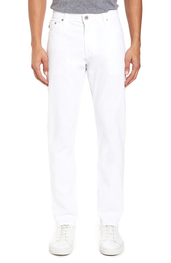 エージー メンズ ボトムス 心地よいズボン下 ティーシャツ AG Everett Stretch Sateen Slim Straight Pants White 白いこと メンズファッション-ズボン・パンツ