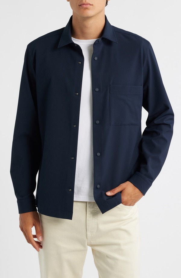 ボス メンズ トップス シャツ リラックスフィット BOSS Leo Relaxed Fit Stretch Twill Snap-Up Shirt Dark Blue ブルー