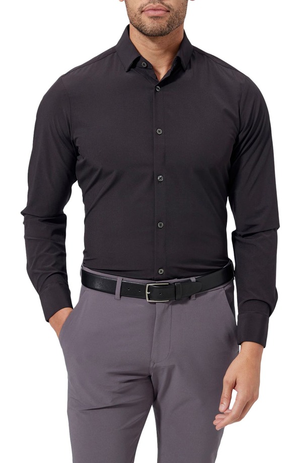 ミズンメイン メンズ トップス シャツ Mizzen+Main Leeward Trim Fit Solid Performance Button-Up Shirt Black ブラック