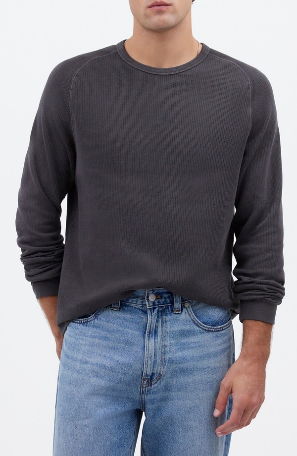 メイドウェル メンズ トップス Tシャツ Madewell Textured Long Sleeve T-Shirt Coal