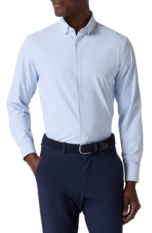 ミズンメイン メンズ トップス シャツ Mizzen+Main Leeward Trim Fit Striperformance Button-Up Shirt Bel Air Blue Banker Stripe ブルー