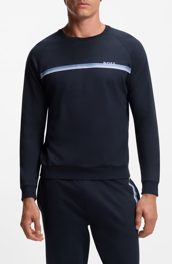 ボス メンズ アウター パーカー・スウェット シャツ BOSS Authentic Stripe Sweatshirt Dark Blue ブルー