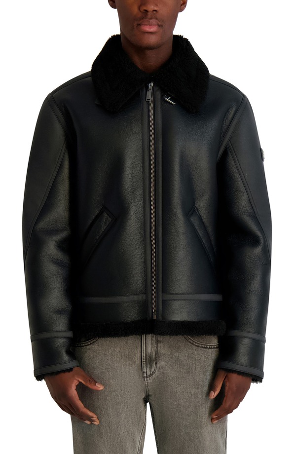 カール ラガーフェルド メンズ アウター ジャケット・ブルゾン レザー フェイクレザー KARLAGERFELD Faux Leather & Faux Shearling Jacket Black ブラック