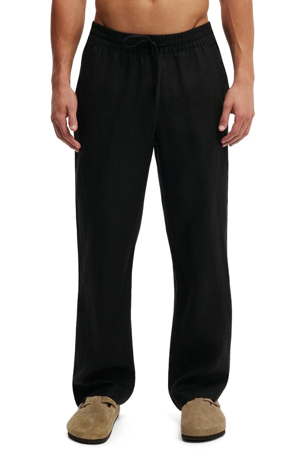 コットンオン メンズ ボトムス カジュアルパンツ リネン Cotton Men's Baggy Linen Pant Black ブラック
