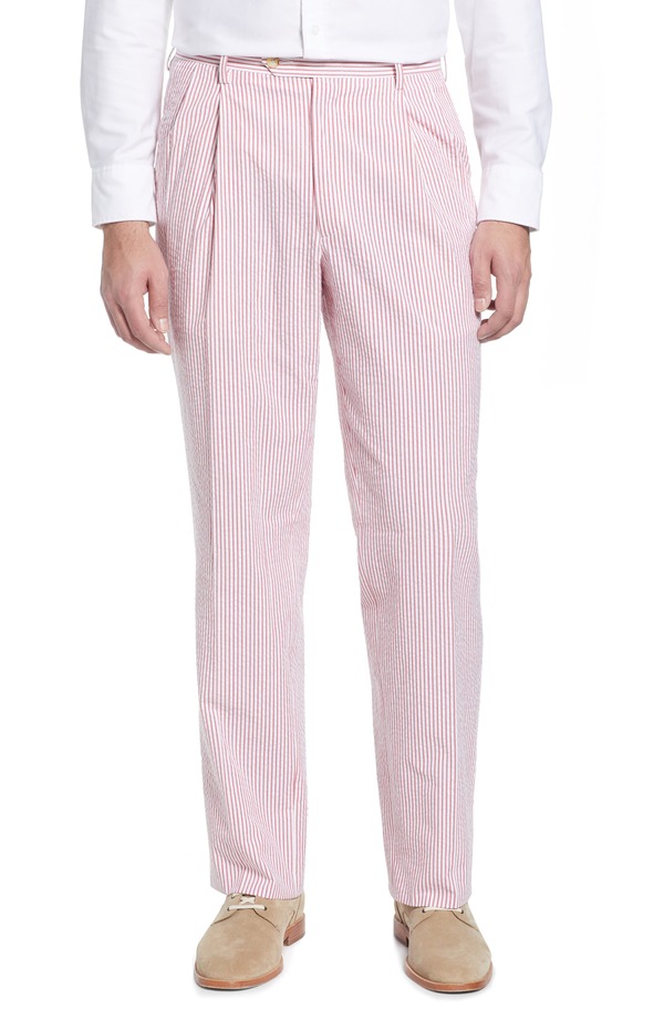 ベール メンズ ボトムス カジュアルパンツ プリーツ コットン Berle Pleated Seersucker Cotton Dress Pants Red レッド 31,720円