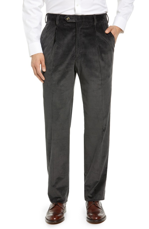 ベール メンズ ボトムス カジュアルパンツ コーデュロイ プリーツ Berle Italian 8-Wale Luxury Corduroy Pleated Trousers Charcoal チャコール 31,720円